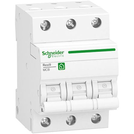 Schneider Electric Resi9 R9F2 Miniature Circuit Breaker, 3-Pole, 50A, Type B, 400V ac AC, 6000 A Breaking Capacity