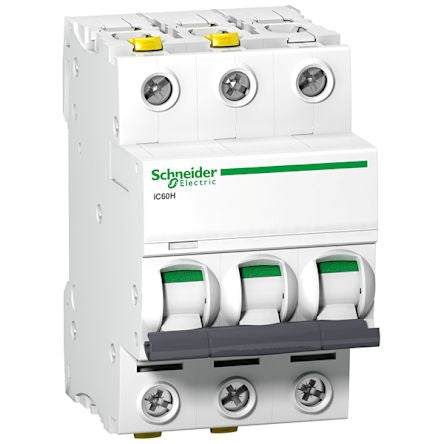 Schneider Electric Acti9 A9F0 Miniature Circuit Breaker, 3-Pole, 13A, Type C, 440V ac AC, 180 V dc DC, 42 kA Breaking