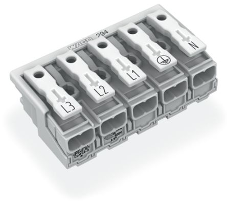 WAGO 294 Series Plug-in Male Lighting Connector Male, 5-Pole, 24A, 5-Way