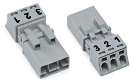 WAGO 890 Series Plug-in Male Lighting Connector Male Push-in, 3-Pole, 16A, 3-Way, IP20, IP40