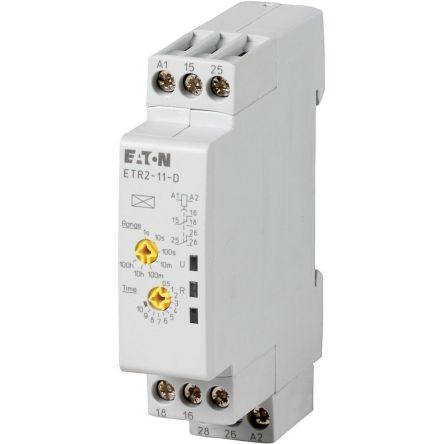 Eaton ETR2 Series DIN Rail Timer Relay, 2-Contact, 48 V dc 48V ac, 0.05 to 100 s, 1-Function, 2 CO Switch Configuration