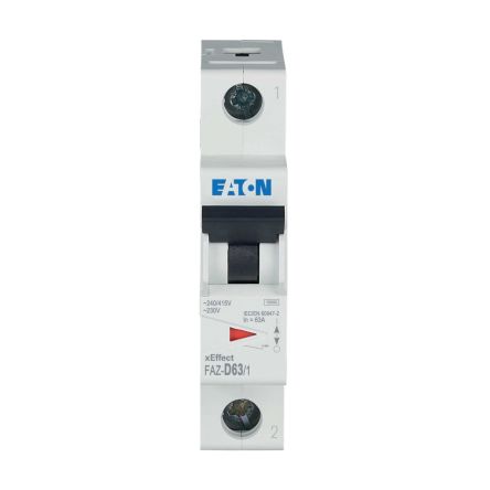 Eaton xEffect FAZ Miniature Circuit Breaker, 1-Pole, 63A, Type D, 400V ac AC, 48 V dc DC, 15 kA Breaking Capacity