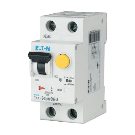 Eaton Residual Current Circuit Breaker with Overload Protection, 40A Current Rating, 1-Pole, 300 mA Trip Sensitivity,