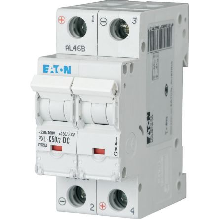 Eaton xPole - PXL PXL Miniature Circuit Breaker, 2-Pole, 50A, Type C, 440V ac AC, 48 V dc DC, 10 kA Breaking Capacity