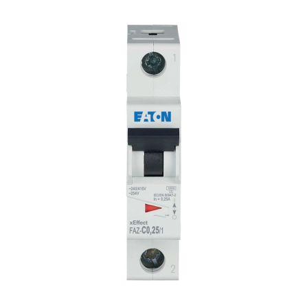 Eaton xEffect FAZ Miniature Circuit Breaker, 1-Pole, 0.25A, Type C, 230V ac AC, 48 V dc DC, 15 kA Breaking Capacity