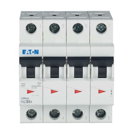 Eaton xEffect FAZ Miniature Circuit Breaker, 4-Pole, 4A, Type B, 400V ac AC, 7.5 kA Breaking Capacity