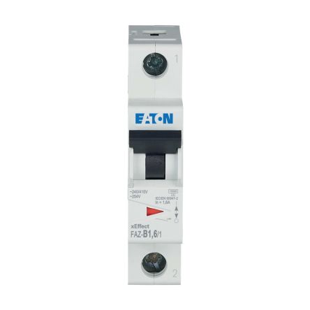 Eaton xEffect FAZ Miniature Circuit Breaker, 1-Pole, 1.6A, Type B, 240V ac AC, 60 V dc DC, 10 kA Breaking Capacity