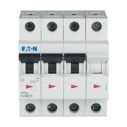 Eaton xEffect FAZ Miniature Circuit Breaker, 3-Pole, 2A, Type B, 400V ac AC, 15 kA Breaking Capacity