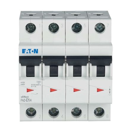 Eaton xEffect FAZ Miniature Circuit Breaker, 4-Pole, 1A, Type C, 400V ac AC, 60 V dc DC, 10 kA Breaking Capacity