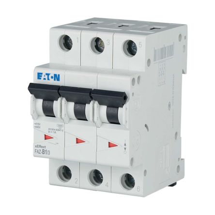 Eaton xEffect FAZ Miniature Circuit Breaker, 3-Pole, 1A, Type B, 400V ac AC, 10 kA Breaking Capacity