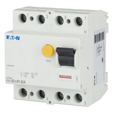 Eaton PXF Series Residual Current Circuit Breaker, 63A, 4-Pole, 100 mA, Type A, 10 kA 400V ac