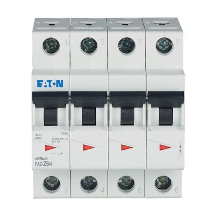 Eaton xEffect FAZ Miniature Circuit Breaker, 4-Pole, 6A, Type Z, 400V ac AC, 60 V dc DC, 10 kA Breaking Capacity
