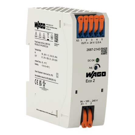 WAGO 2687 Power Supply Power Supply 240V ac AC Input 24V dc, 2.5 A Output DC 60 W