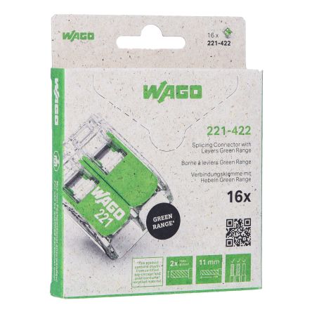 WAGO, 221 Wire Splice Splice Connector, Clear, Insulated 12 AWG