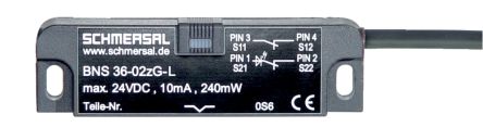 Schmersal BNS 36 Series Magnetic Safety Switch, Fibreglass Reinforced Thermoplastic Housing, 24V dc, 2 NC, 1 m Cable