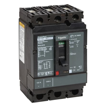 Schneider Electric, PowerPact, PowerPact Molded Case Circuit Breaker 3-Pole 150A, Breaking Capacity 18 kA, DIN Rail