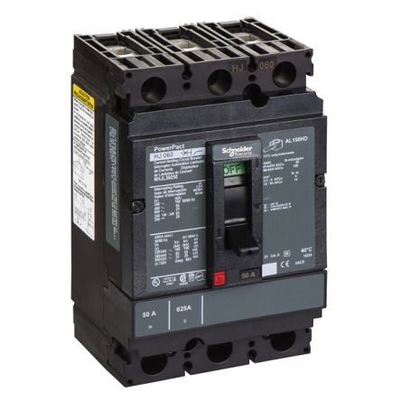 Schneider Electric, PowerPact, PowerPact Molded Case Circuit Breaker 3-Pole 50A, Breaking Capacity 18 kA, DIN Rail