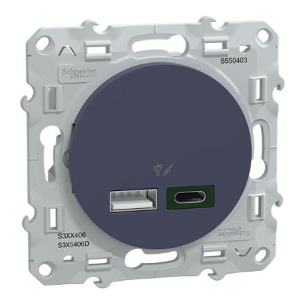 Schneider Electric USB Type-A+C Cobalt Blue 2 Outlet Wall Plate Module, Flush