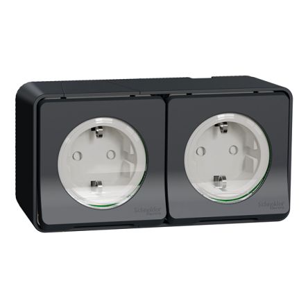 Schneider Electric Mureva Styl White, Black Plug Socket, 16A Indoor & Outdoor