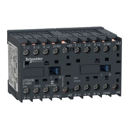 Schneider Electric TeSys K Contactor, 24V Coil, 3-Pole, 10 A, 2.2 kW, 1 NC, 440V