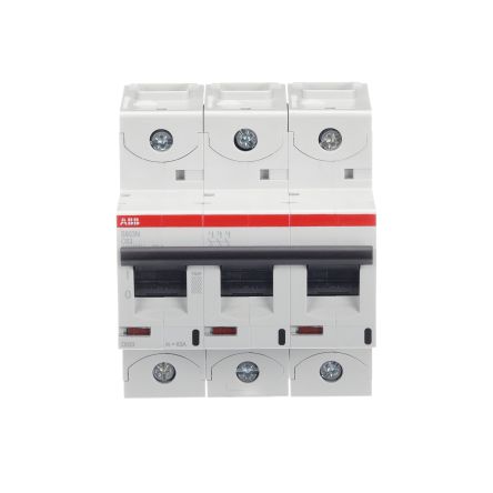 ABB High Performance S800N Miniature Circuit Breaker, 3-Pole, 63A, Type C, 690V ac AC, 375 V dc DC, 36 kA Breaking