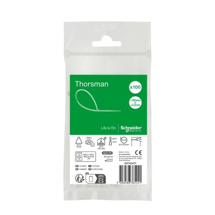 Schneider Electric Cable Tie, Cable Tie, 100 mm x 2.5mm, Clear Polyamide 66