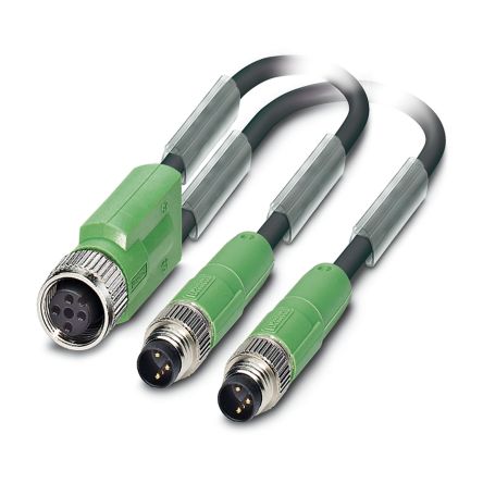Phoenix Contact Female 4 way Straight to Male 3 way Straight Sensor Actuator Cable, 300 mm