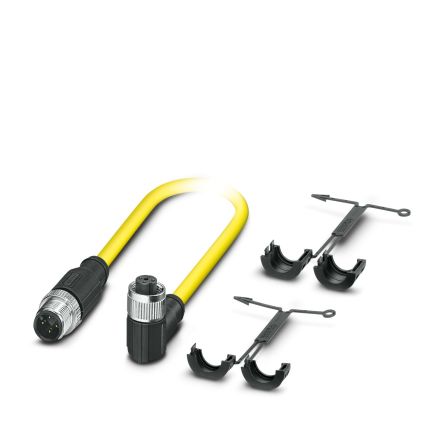 Phoenix Contact Male 4 way M12, Straight to Female 4 way Angled Socket M12 Actuator/Sensor Cable, 1.5 m