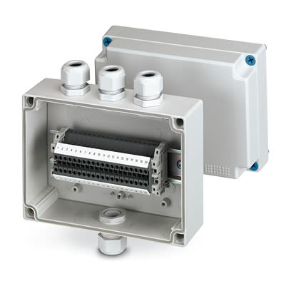 Phoenix Contact E AB A Series Grey ABS Junction Box, 20 Terminals, 180 mm, 130mm 100 mm