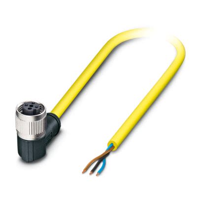 Phoenix Contact 3 way Free Cable End to Female 3 way Angled Socket M12 Sensor Actuator Cable, 5 m