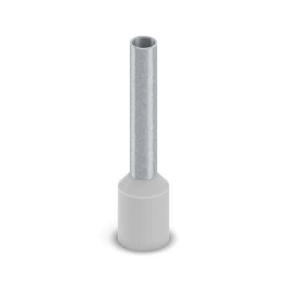 Phoenix Contact, BH341S Insulated Bootlace Ferrule, 18 mm Pin Length, 2.3 mm Pin Diameter, Grey to 14 AWG Wire Size