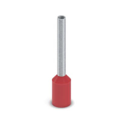 Phoenix Contact, AI-GB 1-12 RD Insulated Bootlace Ferrule, 12 mm Pin Length, 1.5 mm Pin Diameter, Red to 18 AWG Wire