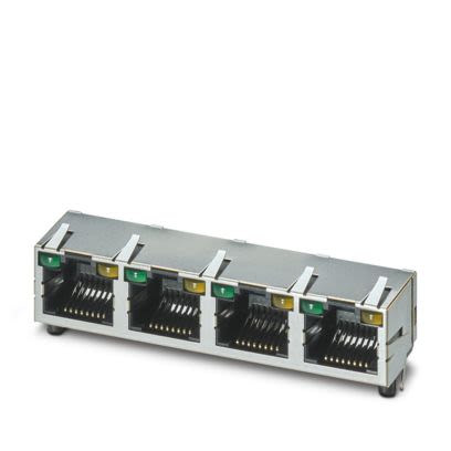 Phoenix Contact CUC-MP-J1ST-A/4R4LT-LED Series RJ45 Connector Female, PCB, Through Hole Shielded Straight 4 Port 8 Way