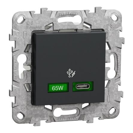 Schneider Electric Unica Anthracite 2 Gang USB Socket, 3A Indoor, USB Type C
