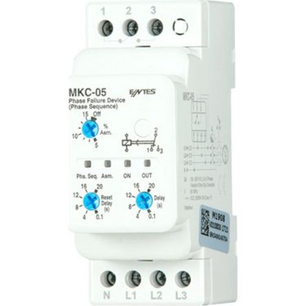 ENTES Phase/Voltage Monitoring Relays, 3 Phase, 1 CO, Rail, DIN Rail