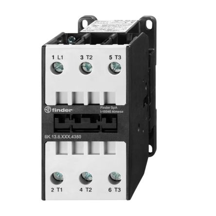 Finder 6K Contactor, 230V Coil, 3-Pole, 24 A, 11 kW 230V, 3 NO, 400V ac