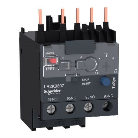 Schneider Electric, LR2K Thermal Overload Relay 1 NO/1 NC, 1.2A, 1.8 A F.L.C, 1.8A Contact Rating, 100 W, 250 V dc, 690V