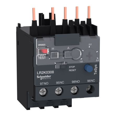 Schneider Electric, TeSys Thermal Overload Relay 1 NO/1 NC, 1.8A, 2.6 A F.L.C, 2.6A Contact Rating, 2 W, 250 V dc, 690V