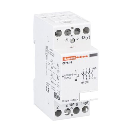 Lovato CN Contactor, 230V ac Coil, 4-Pole, 25 A, 7.5 kW 230V ac, 4 NO, 4kV ac