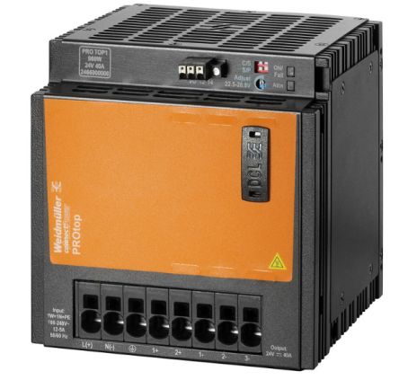 Weidmüller ProTOP Switched Mode DIN Rail Power Supply 340 V dc, 277V ac AC/DC Input 24V dc, 40 A Output DC 960 W