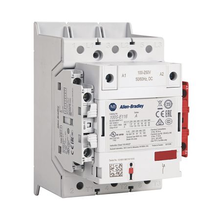 Allen Bradley 100S-E Contactor, 100V ac/dc, 250 V ac/dc Coil, 3-Pole, 146 A, 75 kW 250V ac/dc, 400V