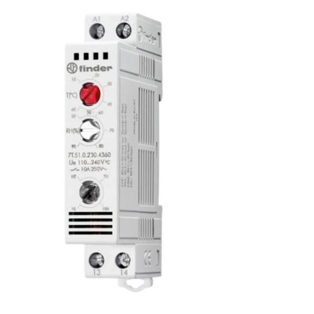 Finder 7T NO Enclosure Thermostat, 20 A, 110V ac/dc, 240 V ac/dc, 60 °C, -45 °C