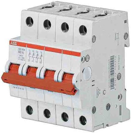ABB System Pro M Compact SD200 Miniature Circuit Breaker, 4-Pole, 63A, 440V ac AC, 25 kA Breaking Capacity