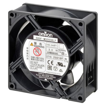 Omron R89F Series Axial Fan, 100V ac, 240 V ac, 1.18 m³/min, 3 W, 60 mA Max 38 mm, 92mm, 92 mm