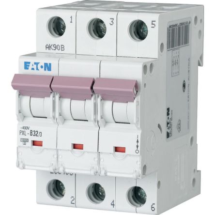 Eaton PXL PXF Miniature Circuit Breaker, 3-Pole, 32A, Type B, 400V ac AC, 10 kA Breaking Capacity