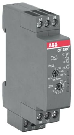 ABB CT-C Series DIN Rail Timer Relay, 2-Contact, 24 to 240 V ac 24V ac, 240 V ac, 0.05 s to 100 h, 1-Function, SPDT