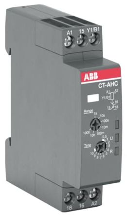 ABB CT-C Series DIN Rail Timer Relay, 1-Contact 24V ac, 240 V ac, 0.05 s to 100 h, 1-Function, SPDT Switch Configuration