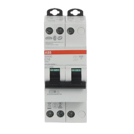 ABB S200C S200C Miniature Circuit Breaker, 3-Pole, 10A, Type C, 415V ac AC, 6 kA Breaking Capacity