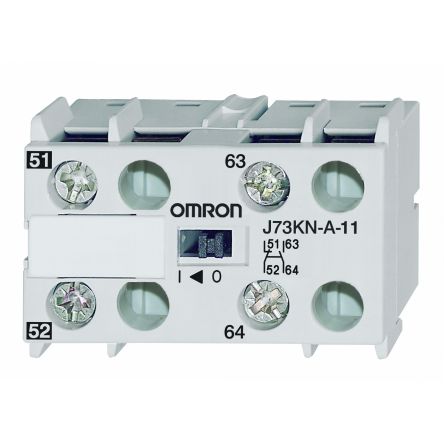 Omron Auxiliary Contact Block, 2 Contact, 1 NO/1 NC, J73KN, 25 A, 690V, J73KN-A-11
