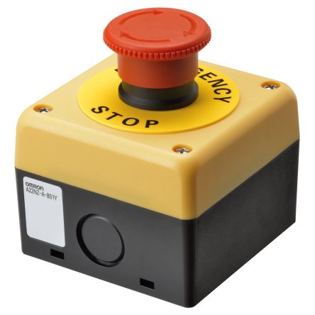 Omron A22NE Series Twist Release Emergency Stop Push Button, Surface Mount, 22 mm Cutout, 1 NO/1 NC, IP65